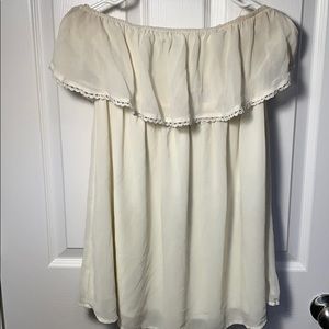 Cream off the shoulder ruffle dress